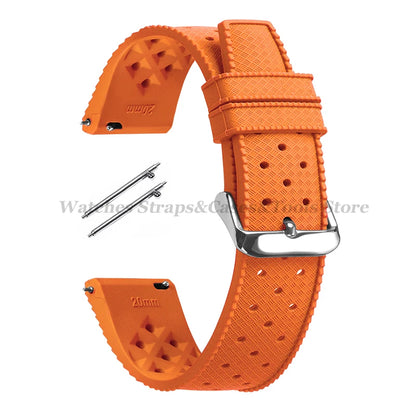 Garmin 18/20/22mm Quick Release Tropic-Style Silicone Band in Orange with Silver Buckle