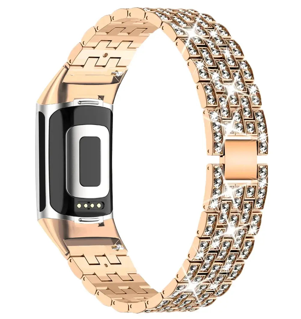 Fitbit Charge Crystal-Accent Metal Link Band in Rose Gold
