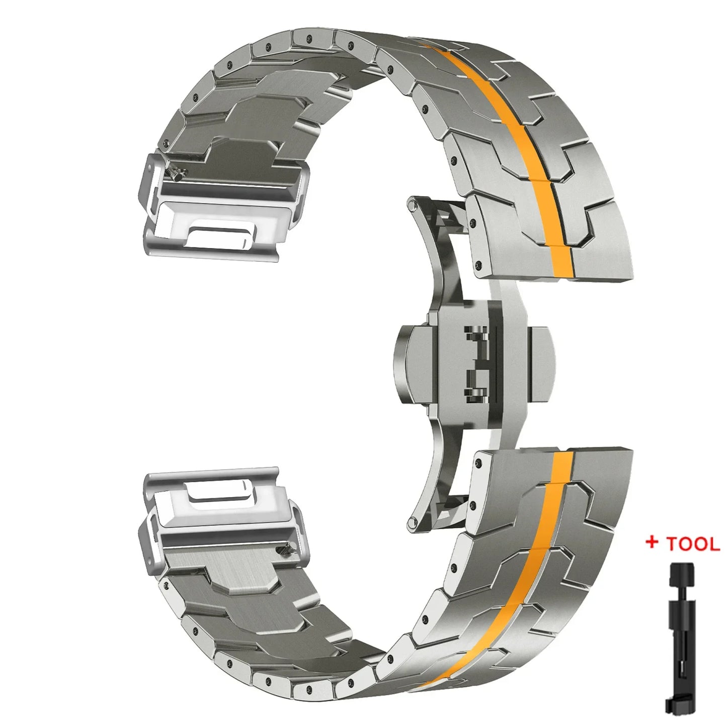 Garmin QuickFit stainless steel strap featuring elegant design and durability, perfect as a Garmin replacement band.