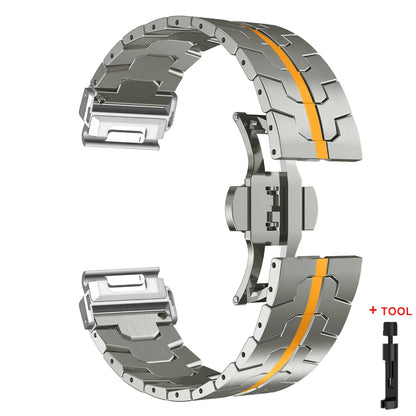 Garmin QuickFit stainless steel strap featuring elegant design and durability, perfect as a Garmin replacement band.