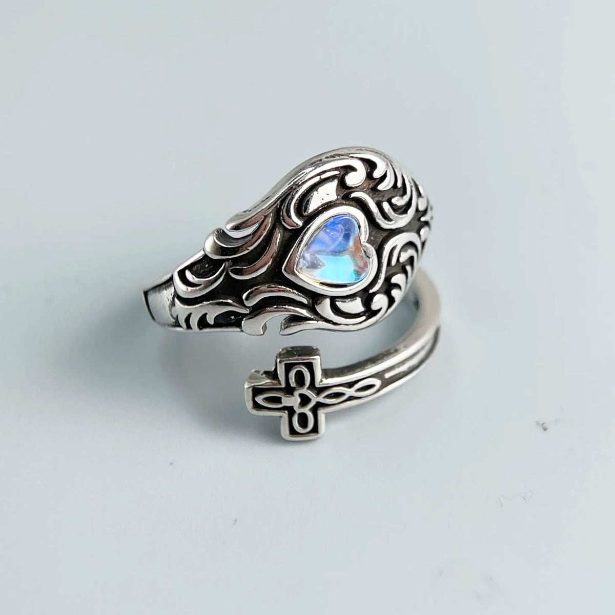 Vintage Simulated Moonstone Wrap Ring, Adjustable, 925 Sterling Silver, photo 2