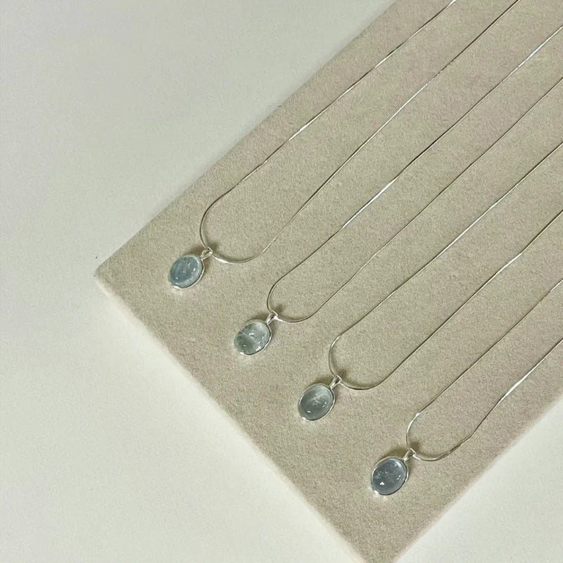 Oval Blue Simulated Moonstone Pendant Necklace, 925 Sterling Silver, photo 3
