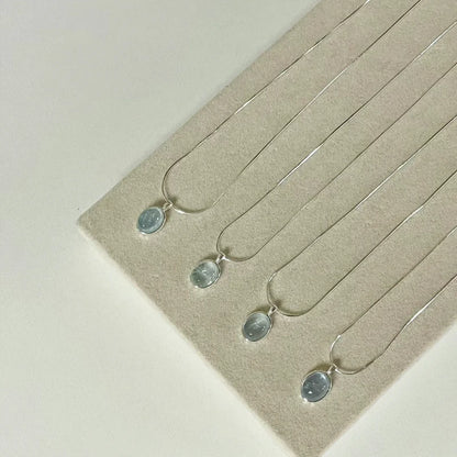 Oval Blue Simulated Moonstone Pendant Necklace, 925 Sterling Silver, photo 3