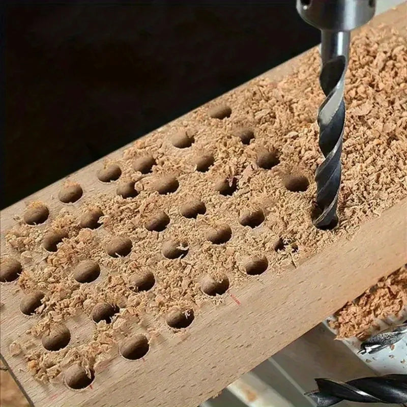 Brad point bit drilling clean holes in wood