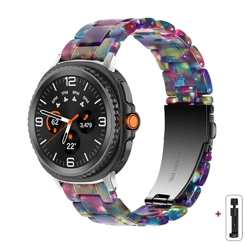 Samsung Galaxy Resin Link Watch Band - Tortoise Women Watch8/Watch8 Classic/Watch9 Ultra/Ultra2 on a stylish smartwatch.