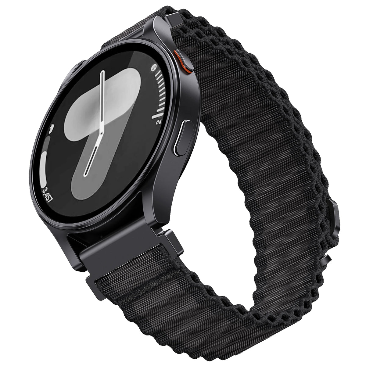 Polar Ocean-Style Ribbed Nylon Loop Band — Black strap shown on a watch