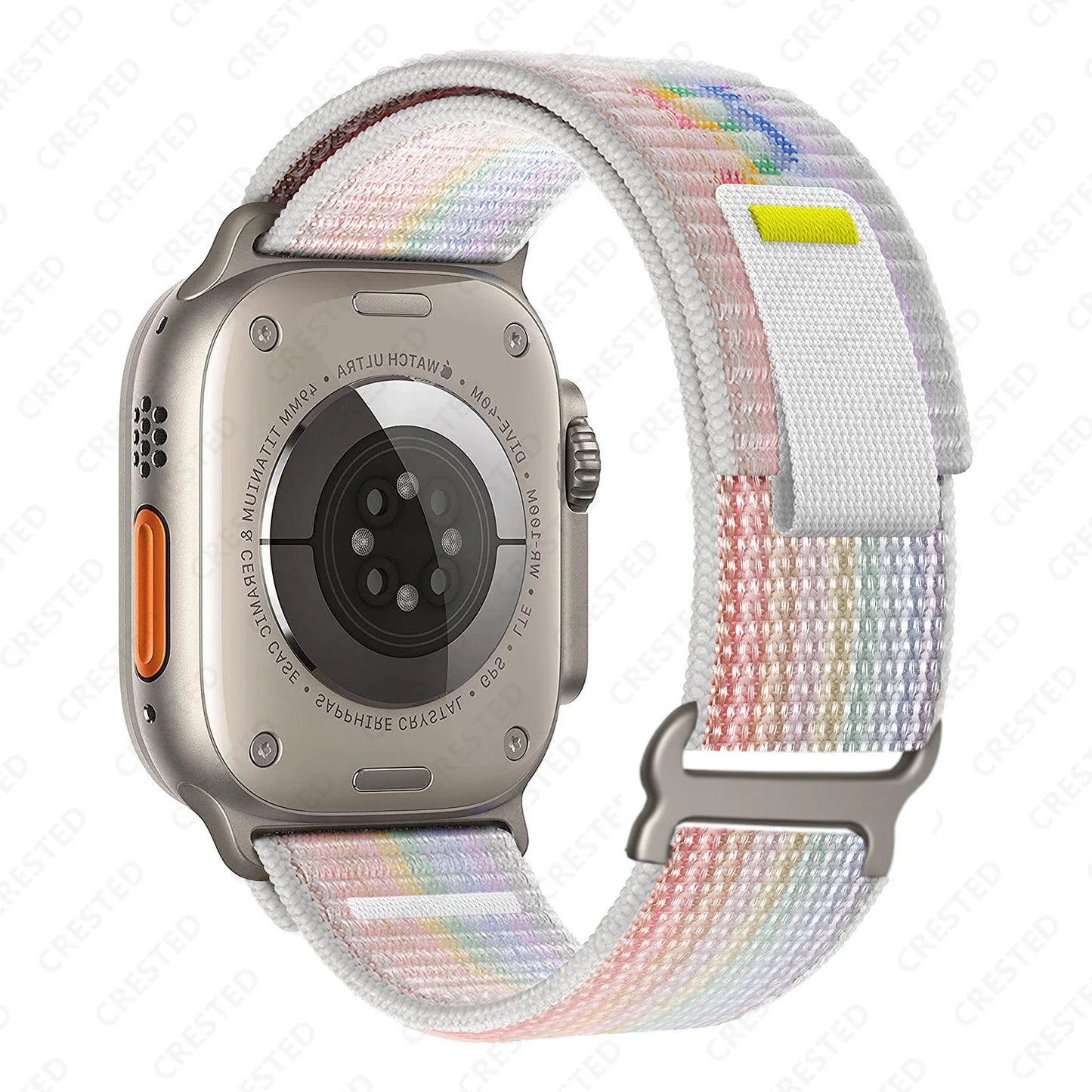 Apple Watch with Trail Loop Nylon Strap, showcasing its breathable design and durable material for comfort and style.
