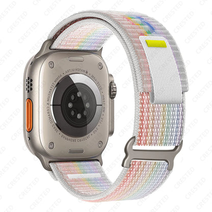 Apple Watch with Trail Loop Nylon Strap, showcasing its breathable design and durable material for comfort and style.