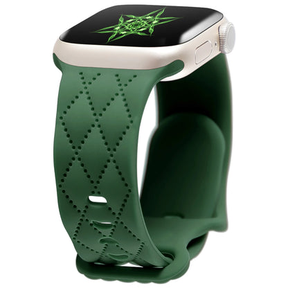 Apple Watch with green silicone strap featuring a flexible and waterproof design for comfort and style.