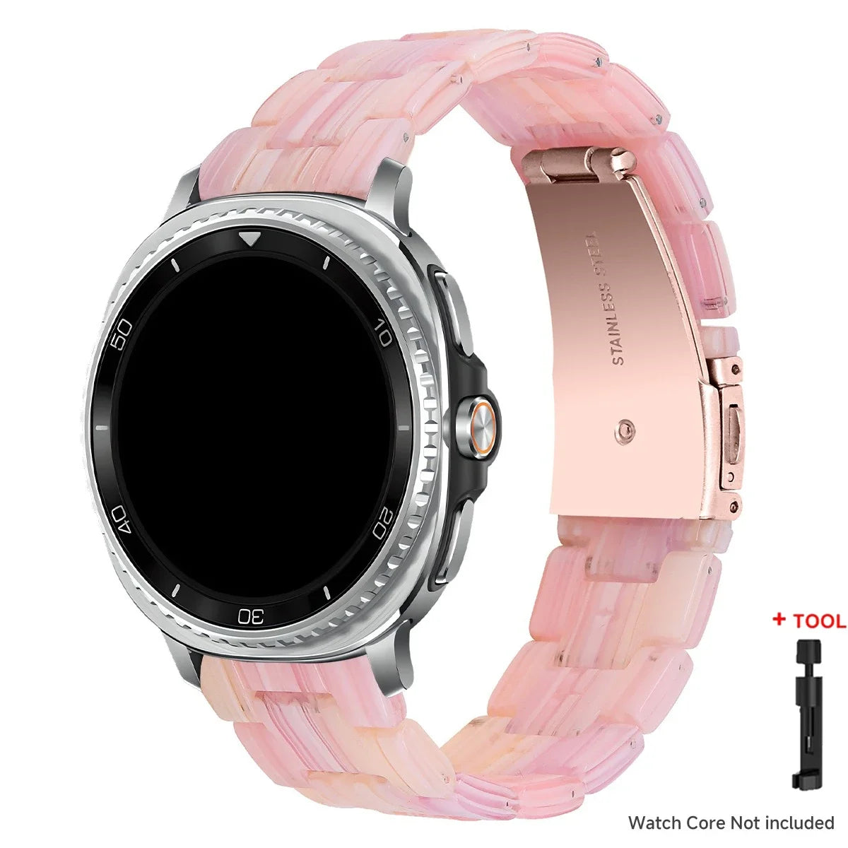 Samsung Galaxy Resin Link Watch Band - Tortoise Women Watch8/Watch8 Classic/Watch9 Ultra/Ultra2 shown in silk powder color.