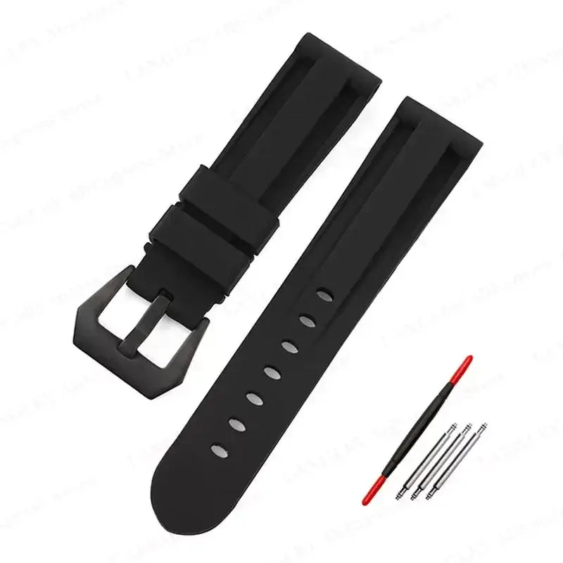 Recessed-Panel Silicone Band in Black / Black Buckle for compatible Huawei watches