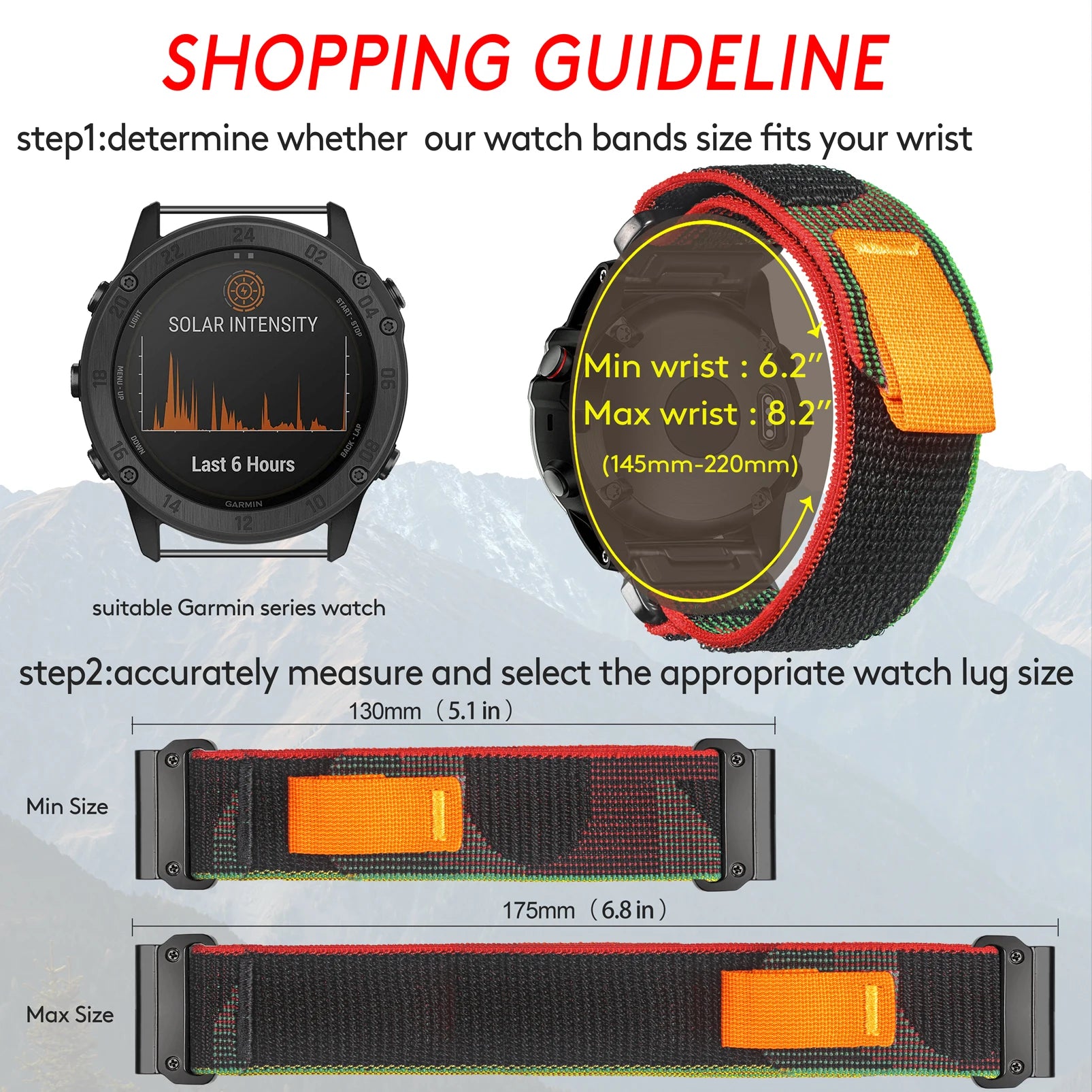 Shopping guideline for Garmin watch bands: size fitting and measurements for optimal strap selection.