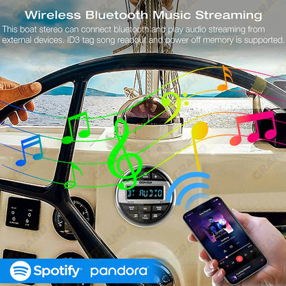 Golf Cart Bluetooth Stereo, Waterproof Marine Radio, Chrome Bezel