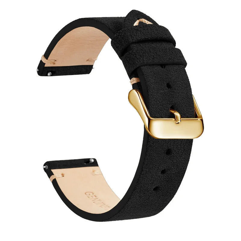 OnePlus Leather Quick Release Watch Band Strap for Smartwatch in black with gold buckle