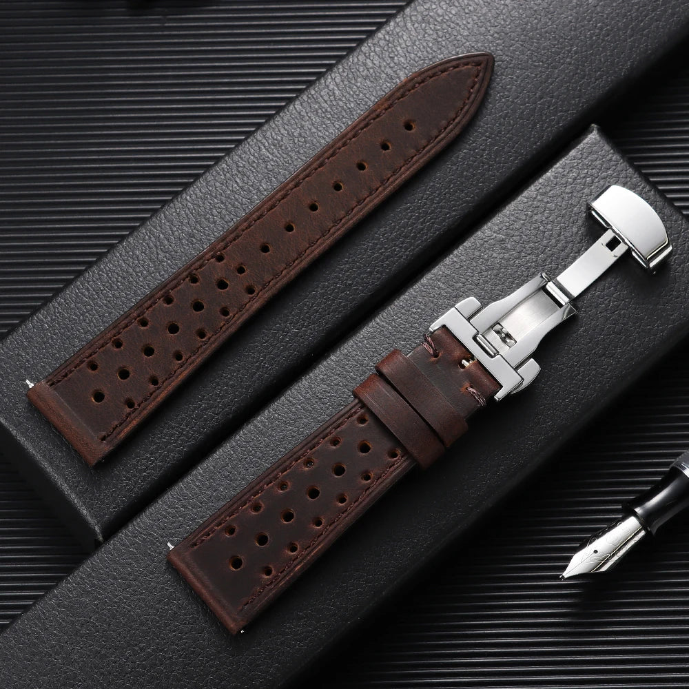 Garmin Perforated Racing Leather Band in Dark Brown