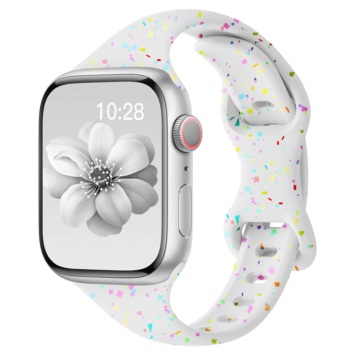 Confetti Speckle Slim Silicone Apple Watch Band in White
