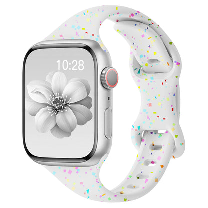 Apple Watch Silicone Band in colorful confetti design, showcasing soft and flexible comfort for everyday wear.