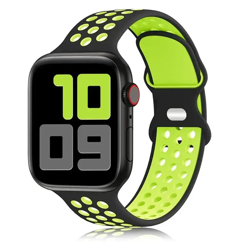 Black / Neon Yellow perforated silicone Apple Watch sport band