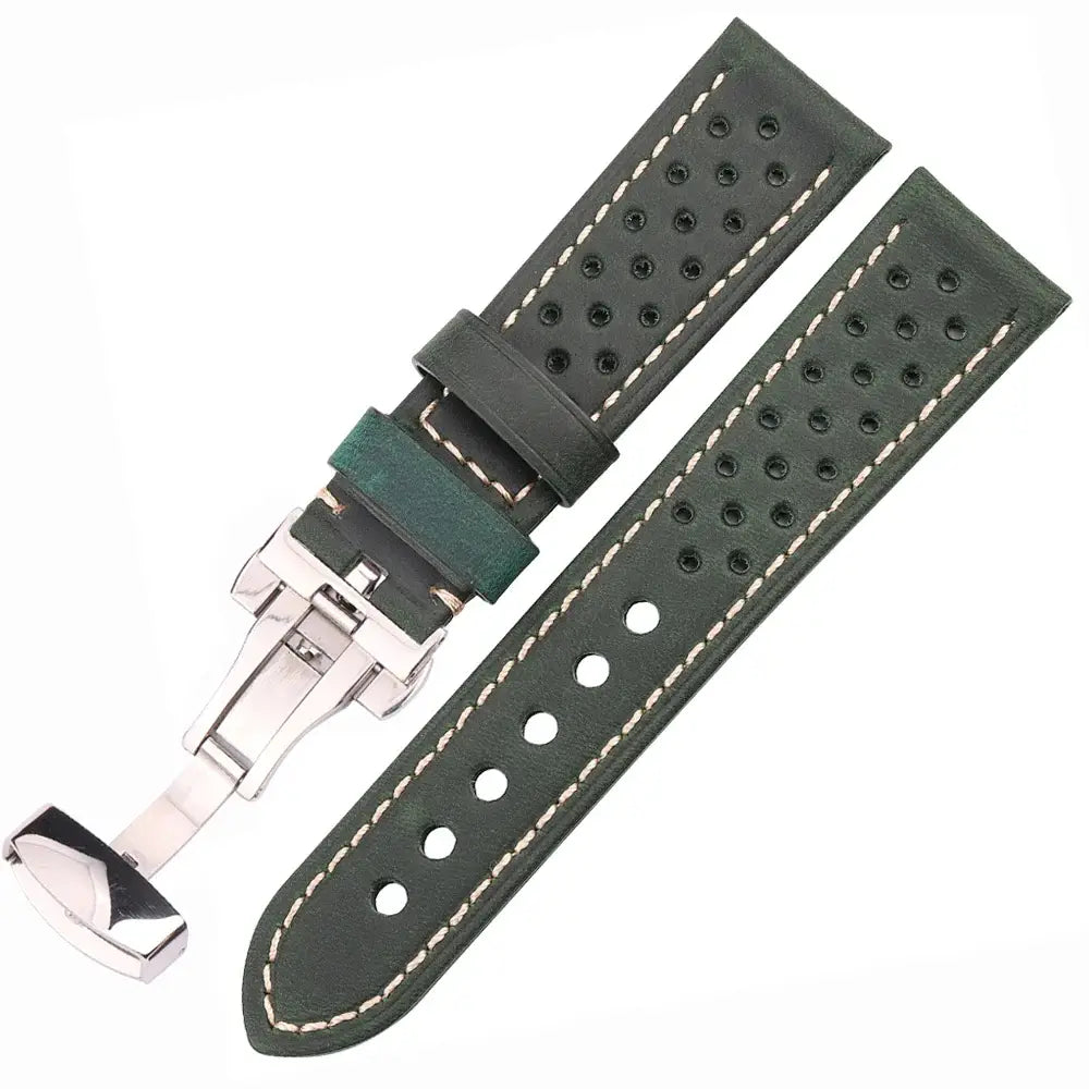 Samsung Galaxy Watch Perforated Leather Clasp Band in Dark Green