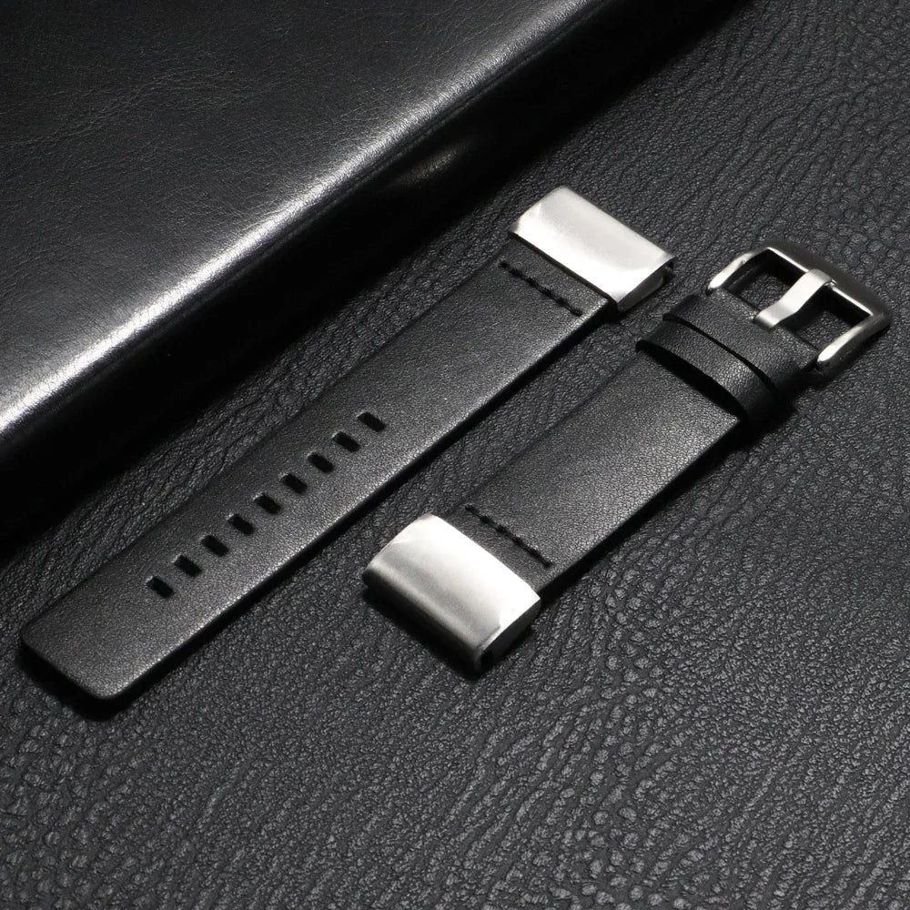 Garmin QuickFit Classic Leather Pin-Buckle Band in Black / Silver