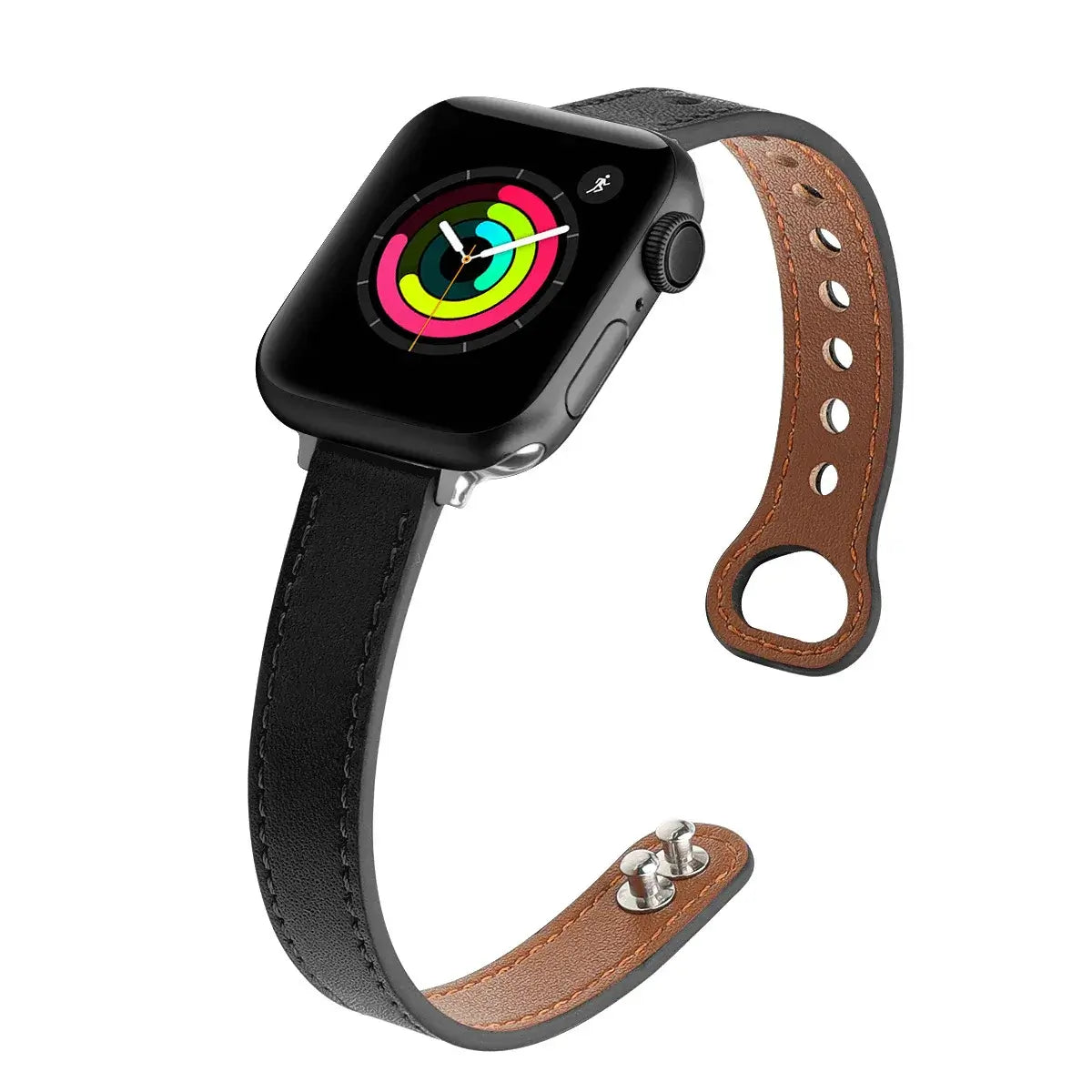 Black stitched leather Apple Watch band