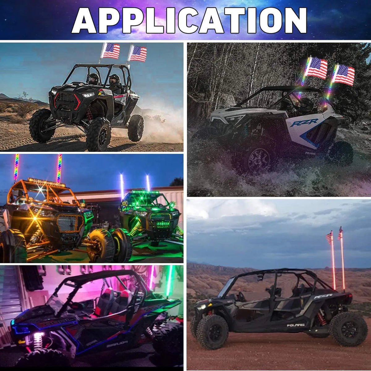 3 ft RGB LED Whip Light for Golf Carts with Remote and Flag