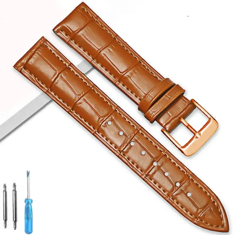 TicWatch Crocodile-Embossed Leather Buckle Band - Tan Brown / Rose Gold Buckle