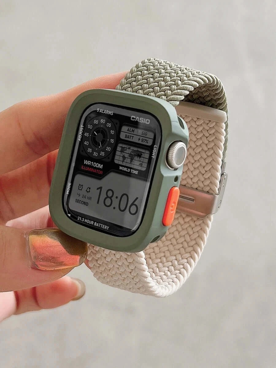 Olive Case - Olive / Beige woven nylon Apple Watch band with matching case