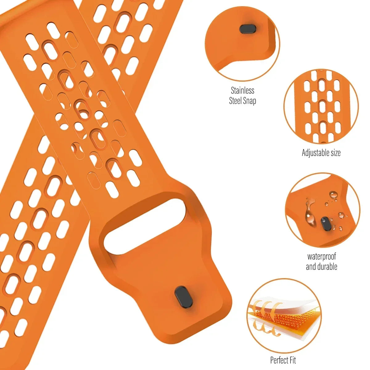 Perforated Silicone Band for Motorola Moto — Perforations and pin-and-tuck fastening details
