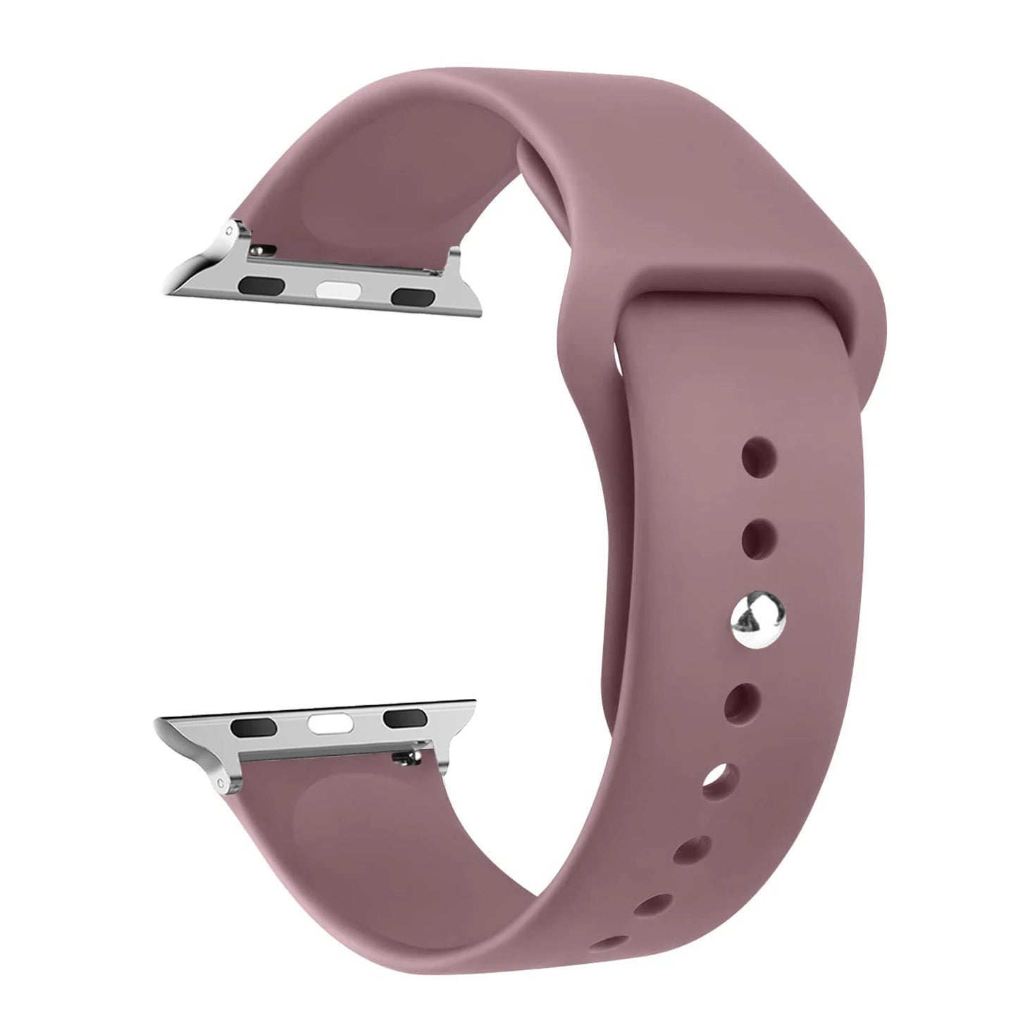 Apple Watch silicone strap in soft pink, comfortable and waterproof band for all-day wear.