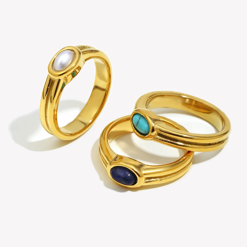 Paved lapis lazuli ring, gold-tone stainless steel