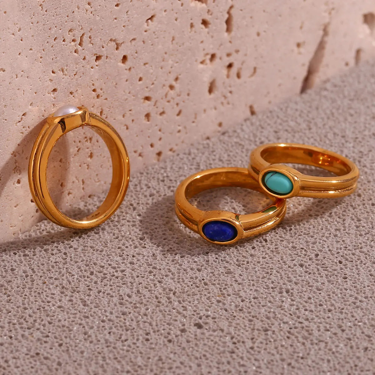 Paved lapis lazuli ring, gold-tone stainless steel