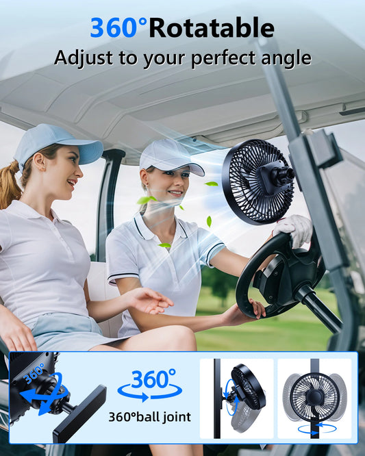 Magnetic Golf Cart Fan, Rechargeable, 3 Speeds