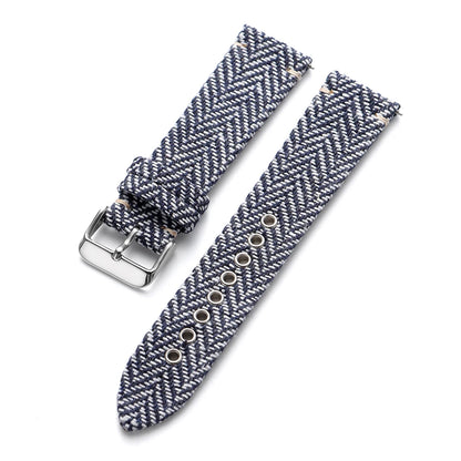 18/20/22mm Quick Release Herringbone Woven Band in Blue and White