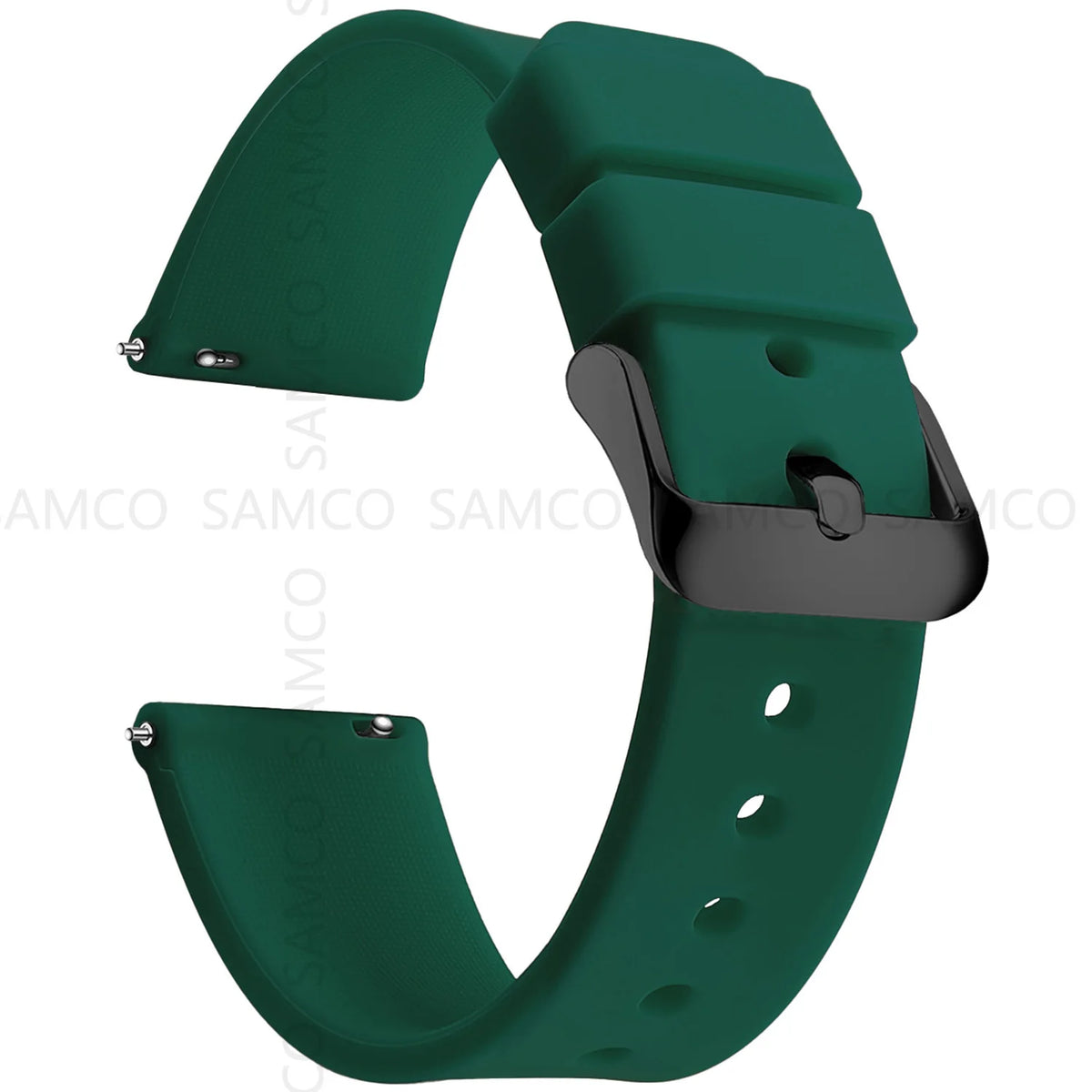Curved-End Silicone Band in Dark Green with Black Buckle