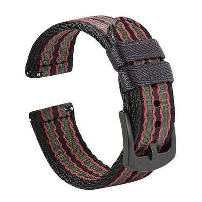 Garmin Seatbelt Nylon Band in Black, Green and Red Stripes with Black Buckle