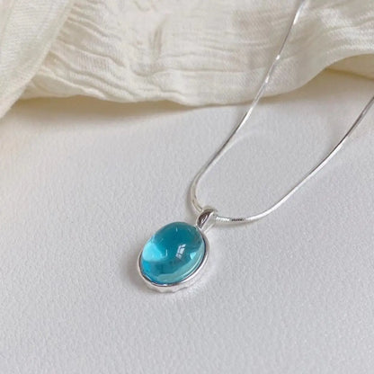 Oval Blue Simulated Moonstone Pendant Necklace, 925 Sterling Silver, photo 7