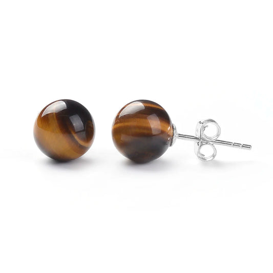 Tiger's eye 8mm ball stud earrings, 925 sterling silver