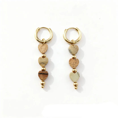 Jasper Heart Hoop Earrings, Stainless Steel