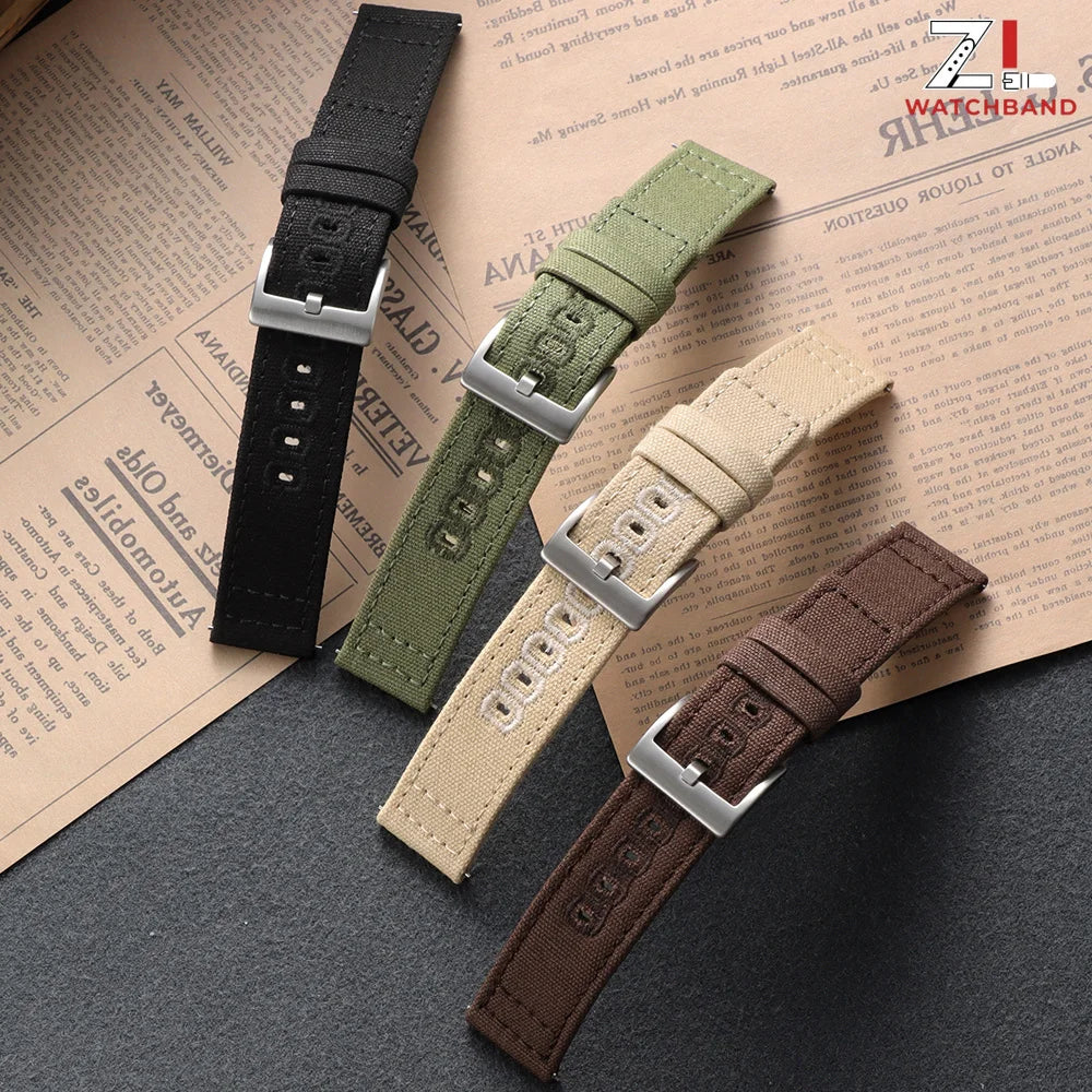 Stitched Canvas Nylon Band in black, army green and brown
