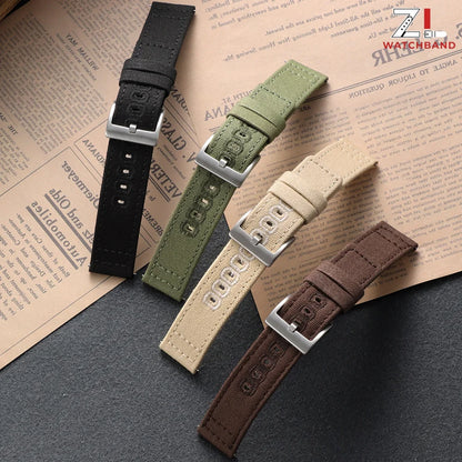 Stitched Canvas Nylon Band in black, army green and brown