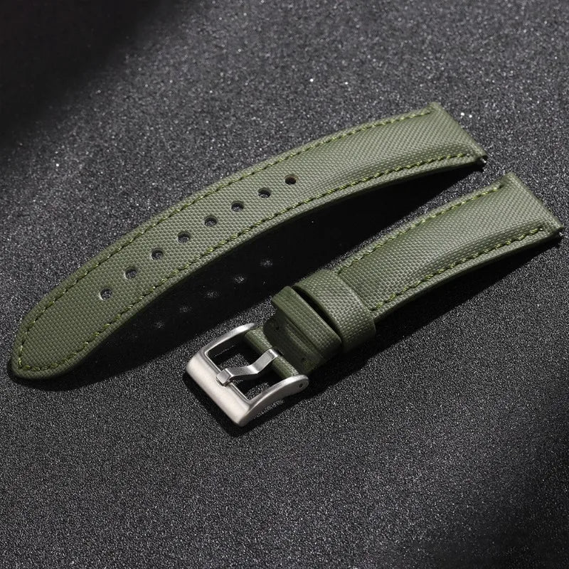 Motorola Moto Stitched Sailcloth Nylon Watch Band — Olive green stitched strap