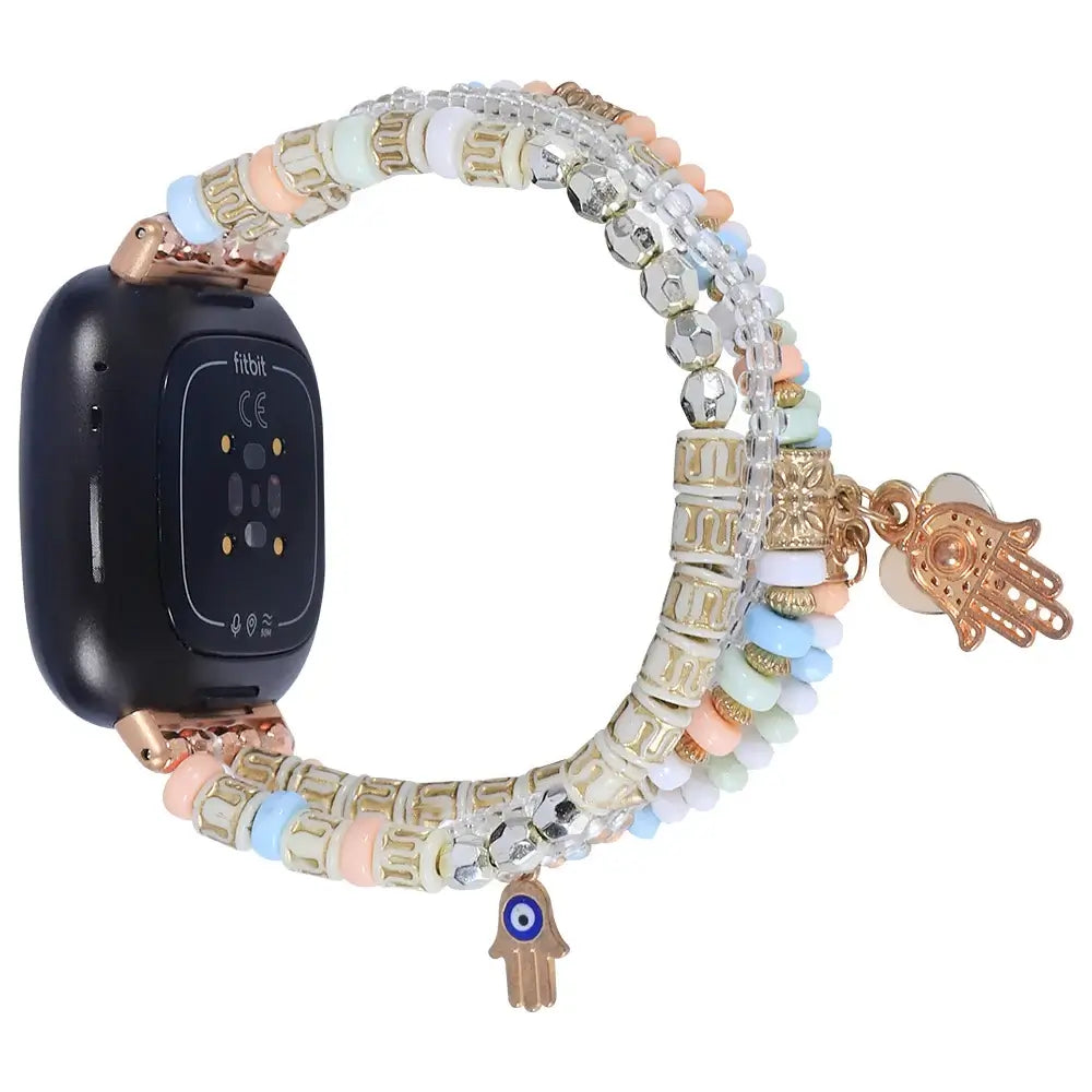 Fitbit Versa & Sense Beaded Stretch Charm Band - Pastel beaded bracelet on watch