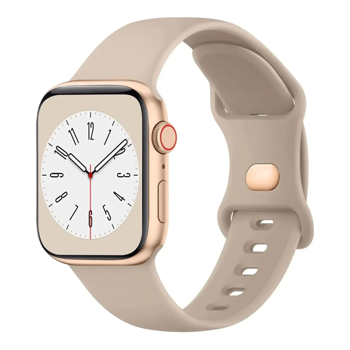 Beige slim silicone Apple Watch band with pin-and-tuck fastening