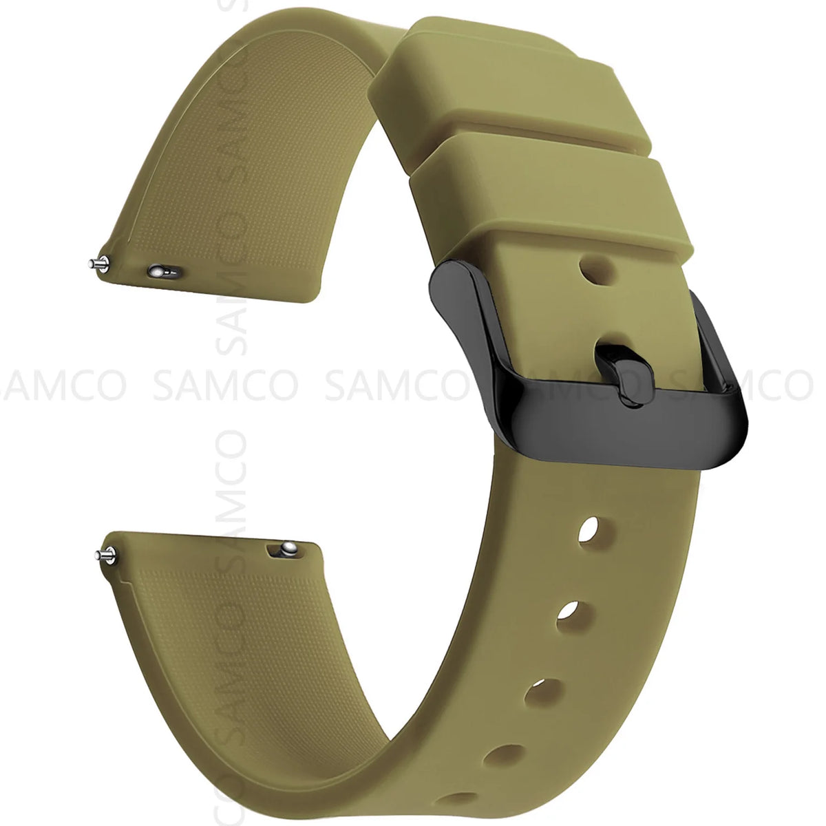Curved-End Silicone Band in Khaki with Black Buckle