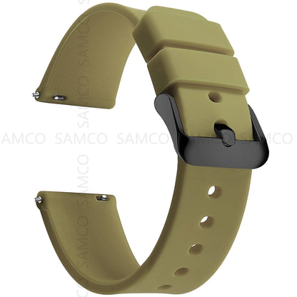 Curved-End Silicone Band in Khaki with Black Buckle