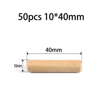 Fluted Wood Dowel Pins, 50-Pack, 6/8/10mm