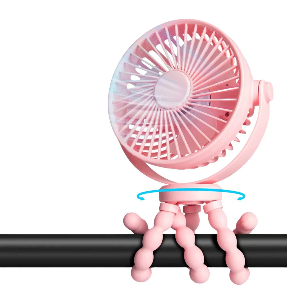 Flexible Tripod Golf Cart Fan, 5000mAh Rechargeable, Wraps Around Bars