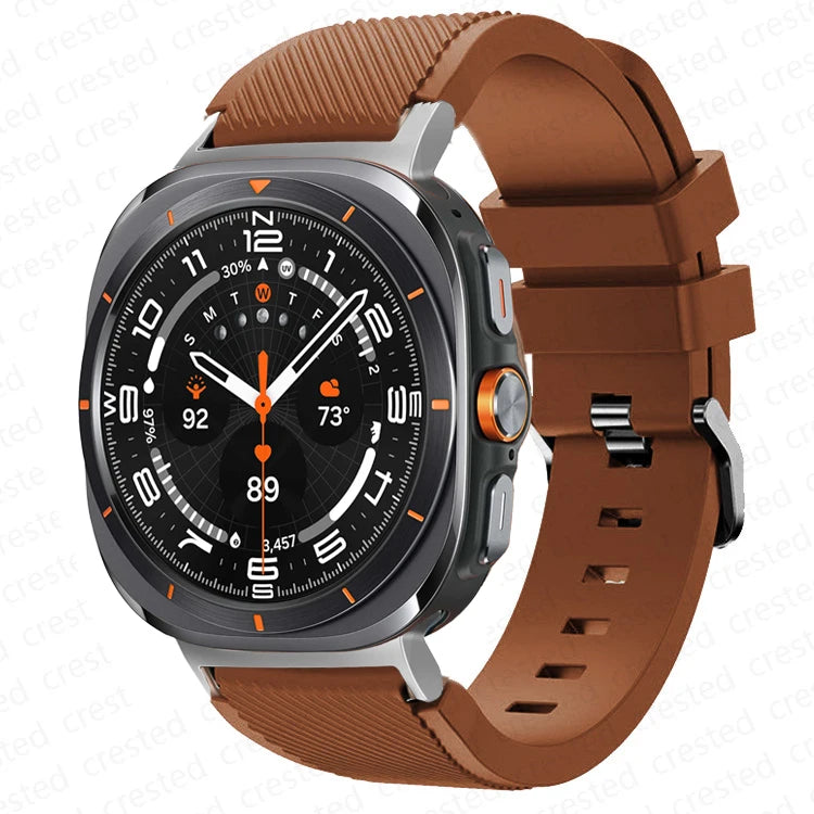 Samsung Galaxy Silicone Sport Watch Band - 20mm/Ultra+Ultra2 in coffee color on a digital watch, designed for comfort and durability.