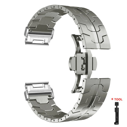 Garmin QuickFit stainless steel strap showcasing durability and elegance for Garmin smartwatch bands.
